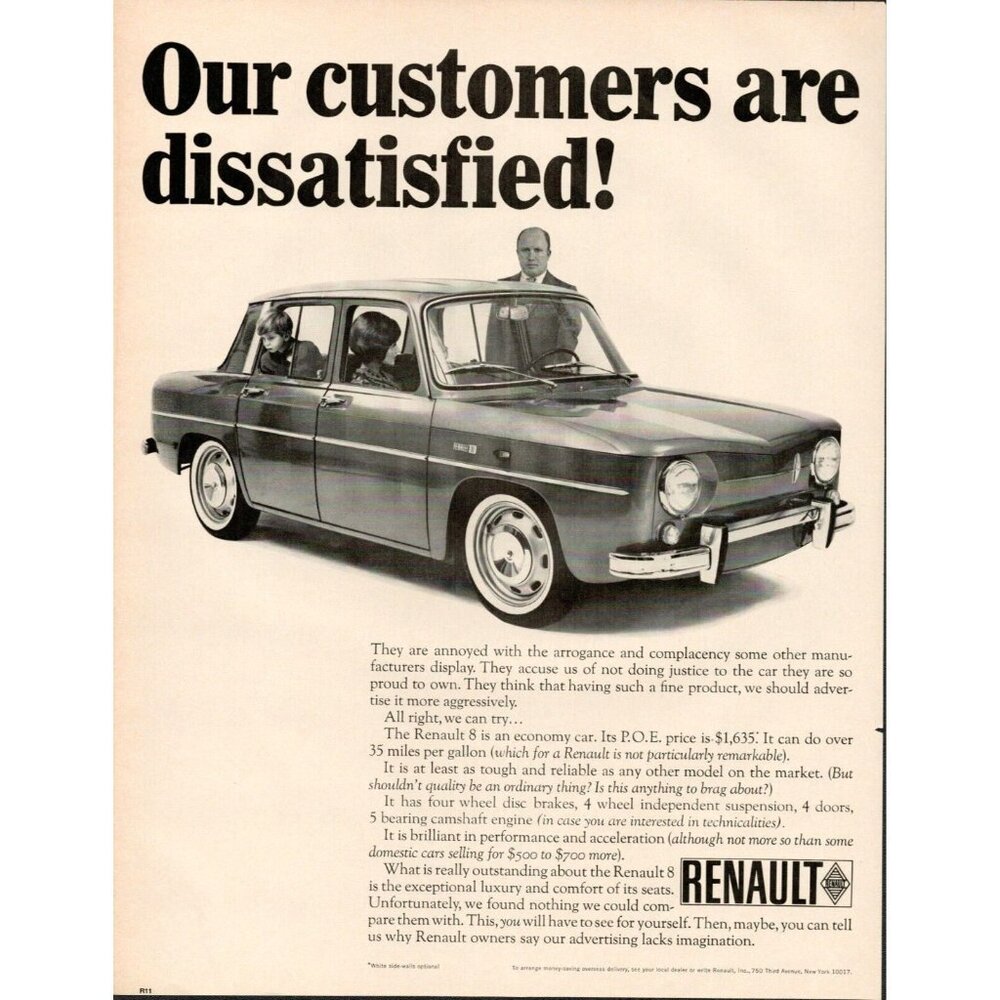 1966 Renault 8 Economy Car Vintage Print Ad (L4)